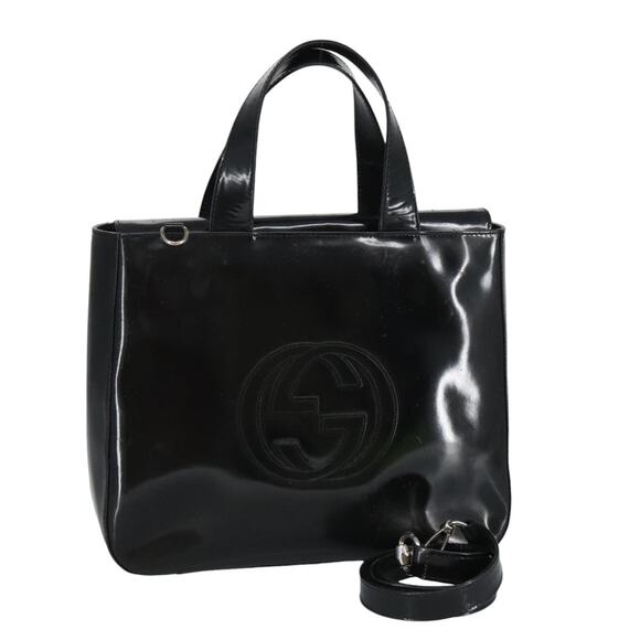 GUCCI Hand Bag Enamel Black Silver 000 1013 000 1013 - Picture 1 of 12